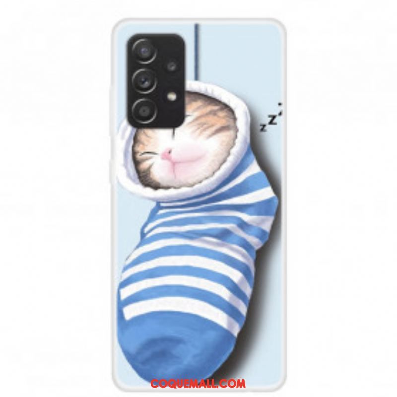 Coque Samsung Galaxy A52 4G / A52 5G / A52s 5G Chaton Endormi