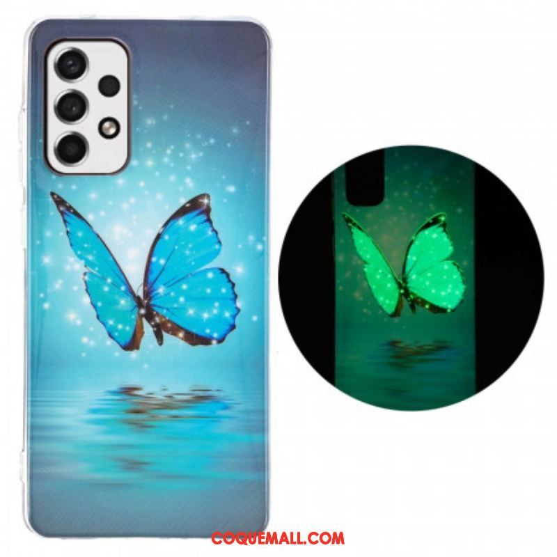 Coque Samsung Galaxy A53 5G Papillon Bleu Fluorescente