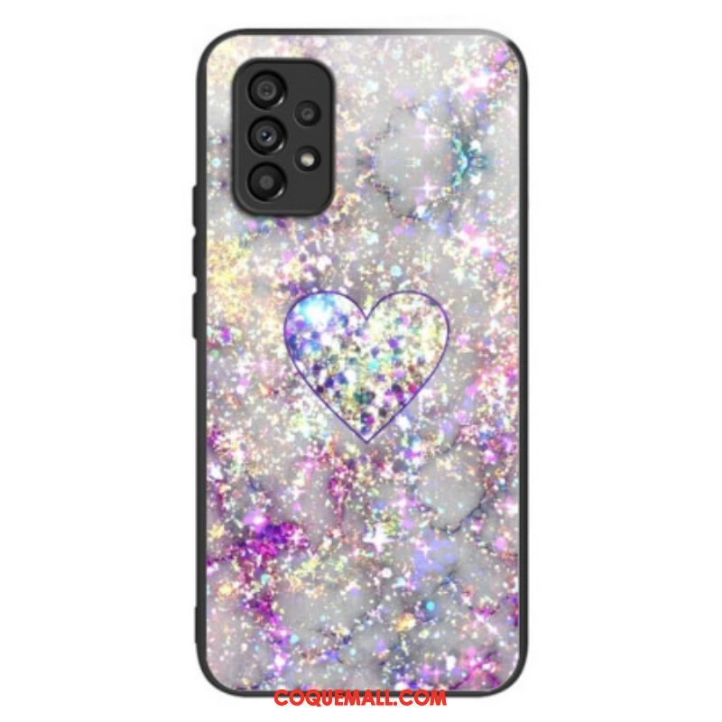 Coque Samsung Galaxy A53 5G Verre Trempé Coeur à Paillettes