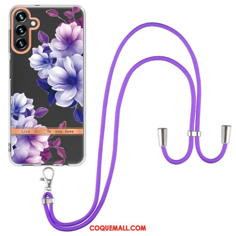 Coque Samsung Galaxy A54 5G à Cordon Fleurs