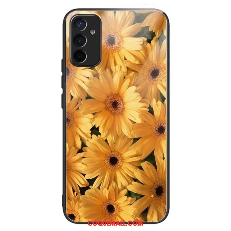 Coque Samsung Galaxy M13 Verre Trempé Fleurs de Soleil