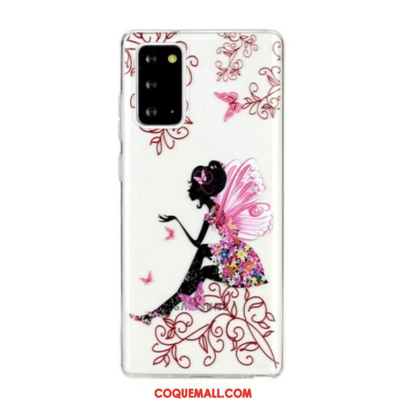 Coque Samsung Galaxy Note 20 Transparente Fée Fleurie