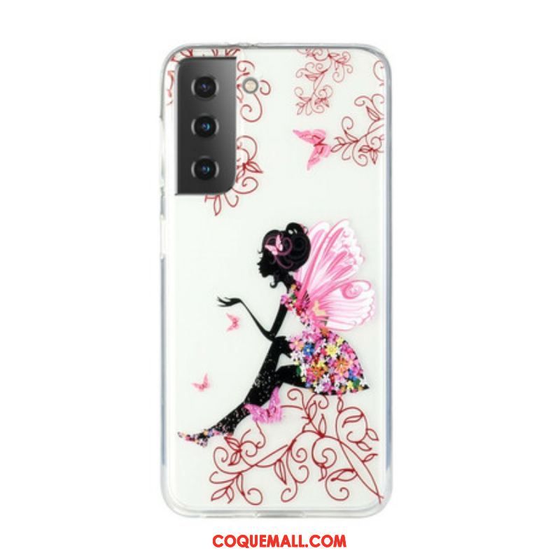 Coque Samsung Galaxy S2 5G Transparente Fée Fleurie