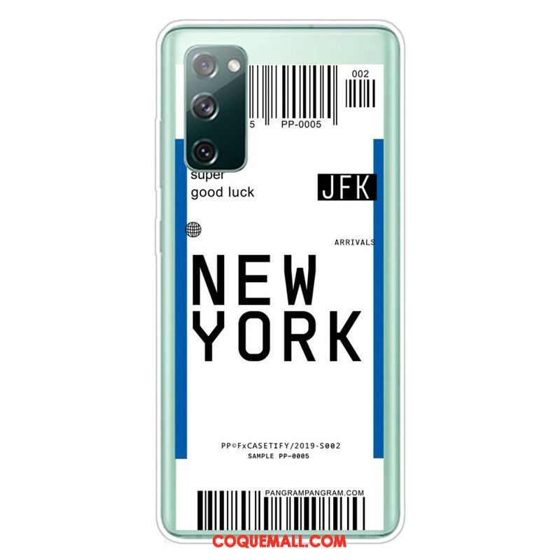 Coque Samsung Galaxy S20 FE Boarding Pass to New York