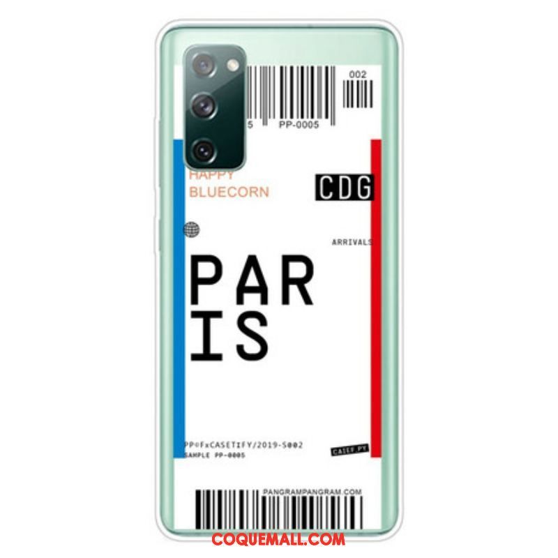 Coque Samsung Galaxy S20 FE Boarding Pass to Paris