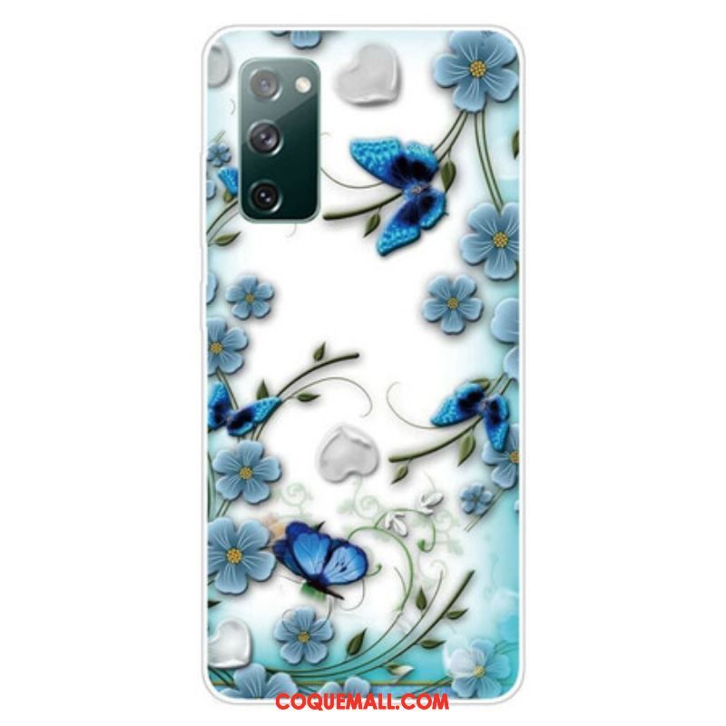 Coque Samsung Galaxy S20 FE Transparente Papillons et Fleurs Rétros