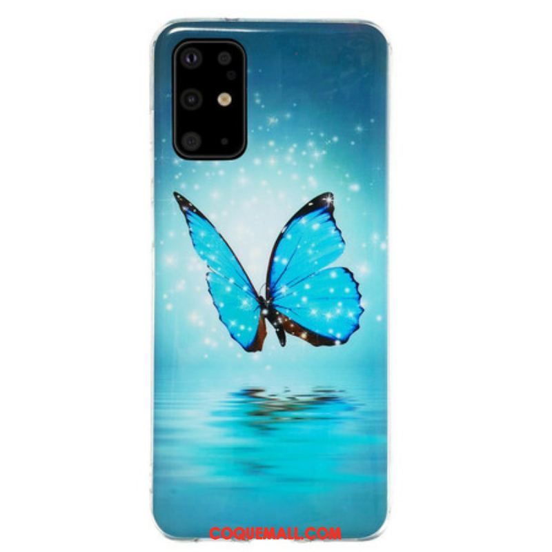 Coque Samsung Galaxy S20 Plus / S20 Plus 5G Papillon Bleu Fluorescente