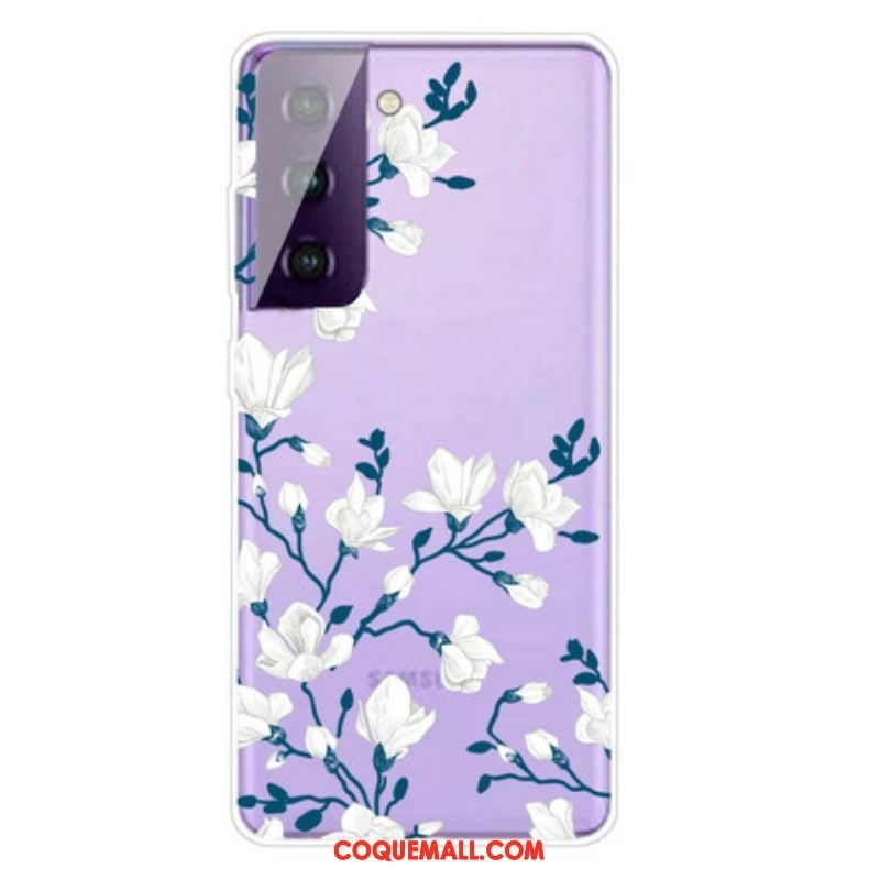 Coque Samsung Galaxy S21 5G Fleurs Blanches