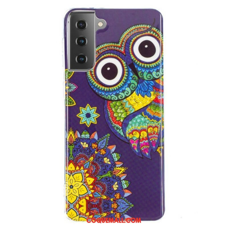 Coque Samsung Galaxy S21 5G Hibou Mandala Fluorescente