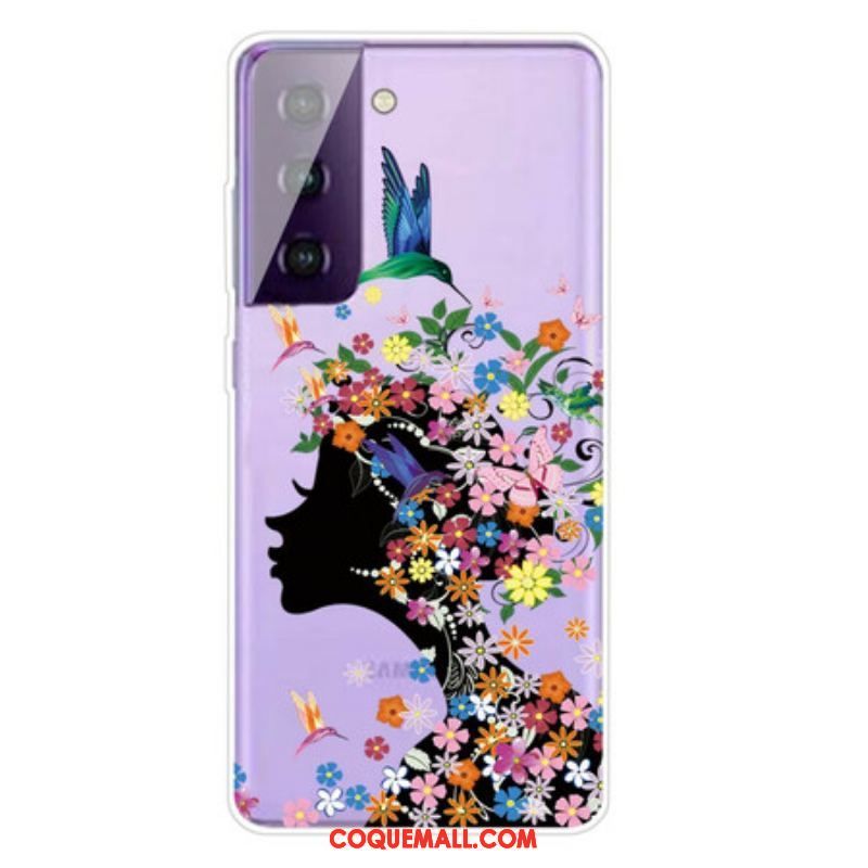 Coque Samsung Galaxy S21 5G Jolie Tête Fleurie