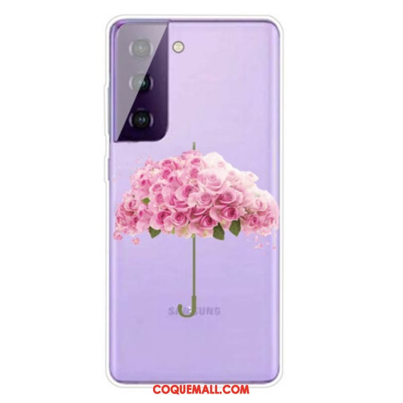 Coque Samsung Galaxy S21 5G Parapluie en Roses