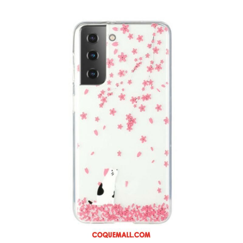 Coque Samsung Galaxy S21 5G Pétales et Chat