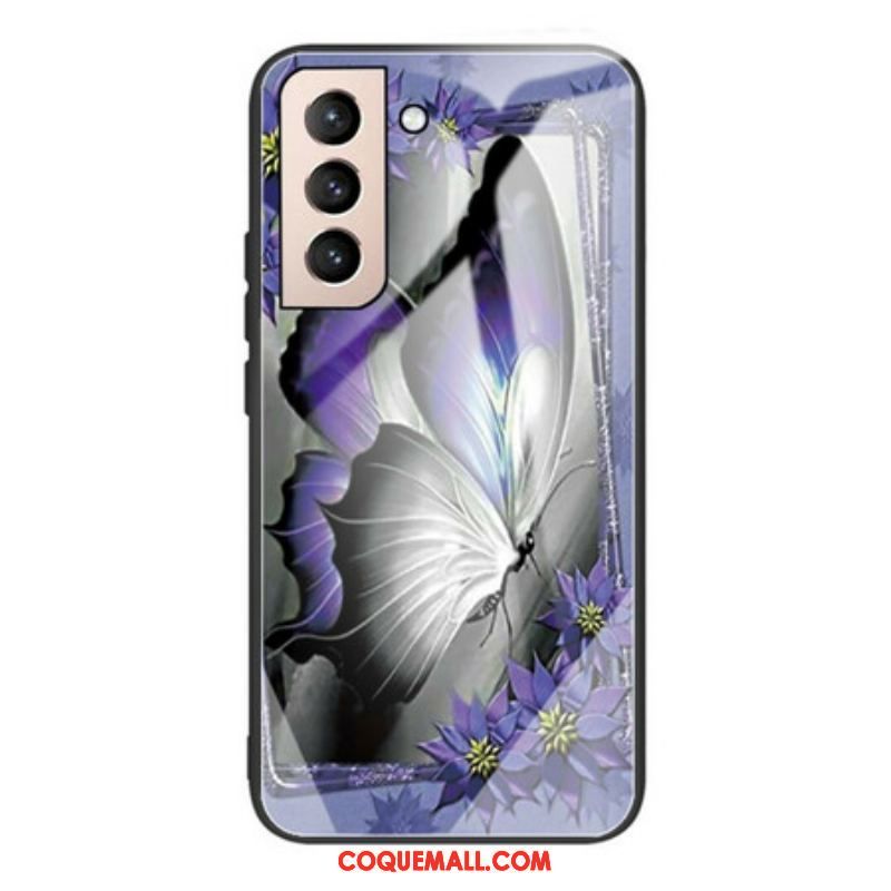 Coque Samsung Galaxy S21 FE Verre Trempé Papillon Violet