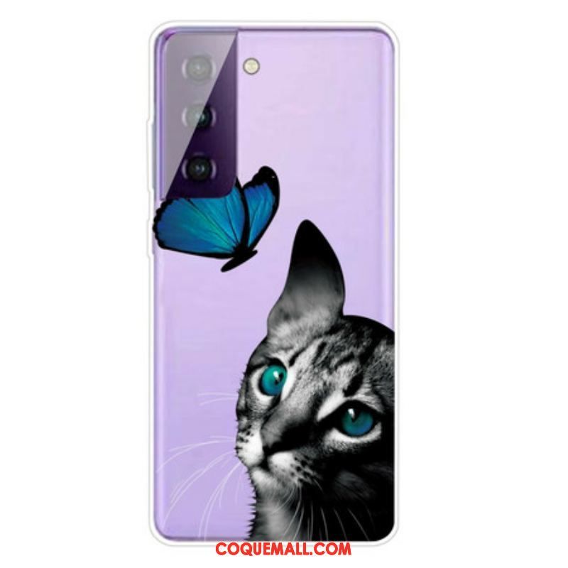 Coque Samsung Galaxy S21 Plus 5G Chat et Papillon