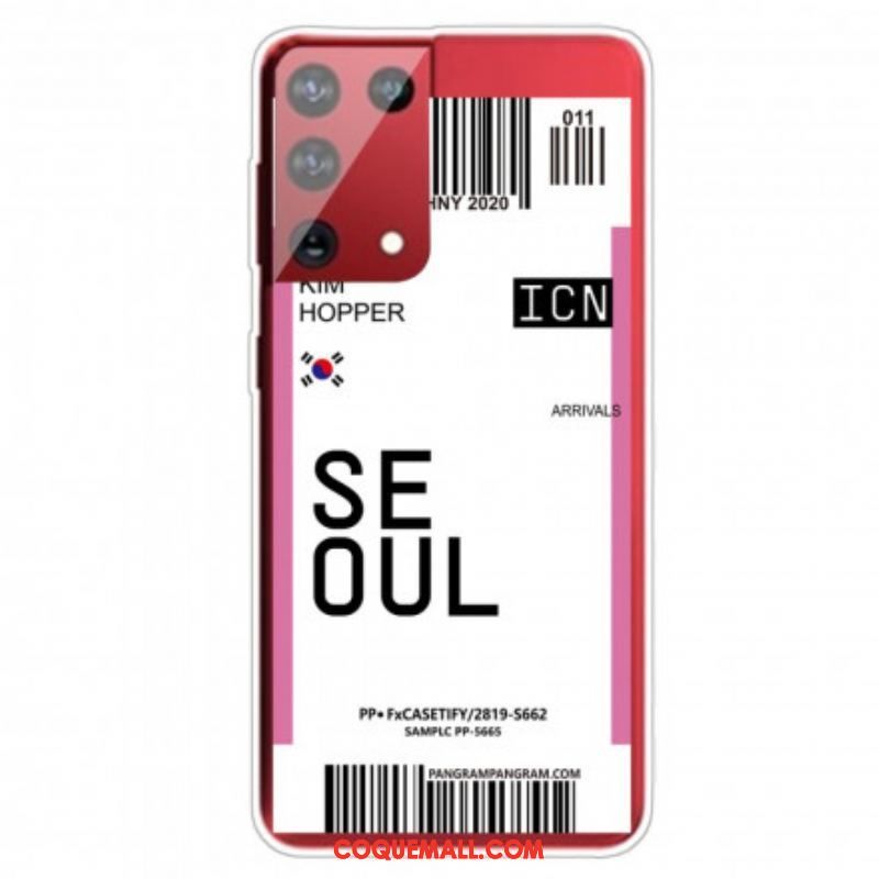 Coque Samsung Galaxy S21 Ultra 5G Boarding Pass to Seoul