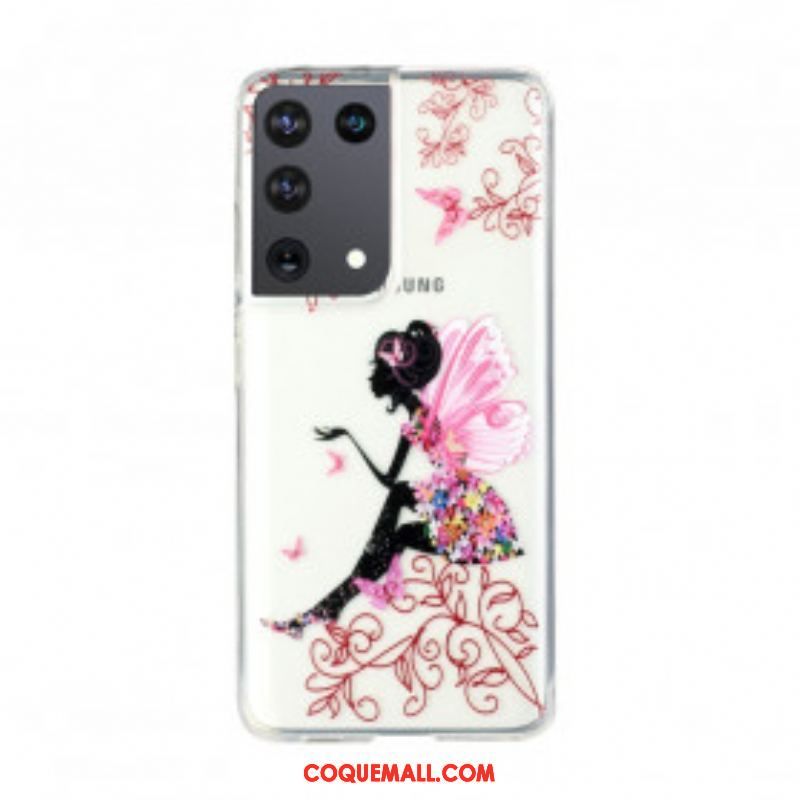 Coque Samsung Galaxy S21 Ultra 5G Transparente Fée Fleurie