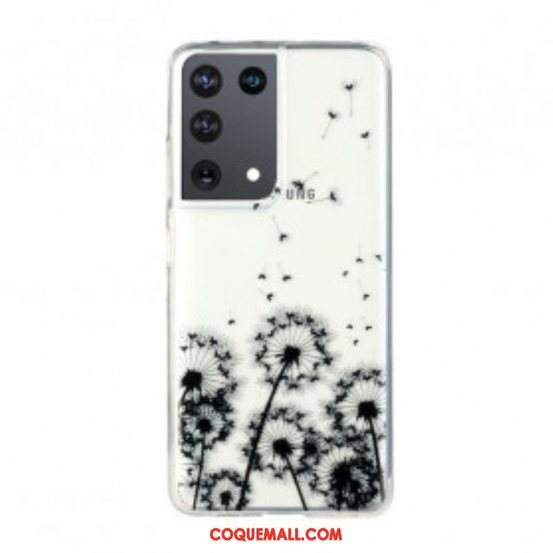 Coque Samsung Galaxy S21 Ultra 5G Transparente Pissenlits Noirs