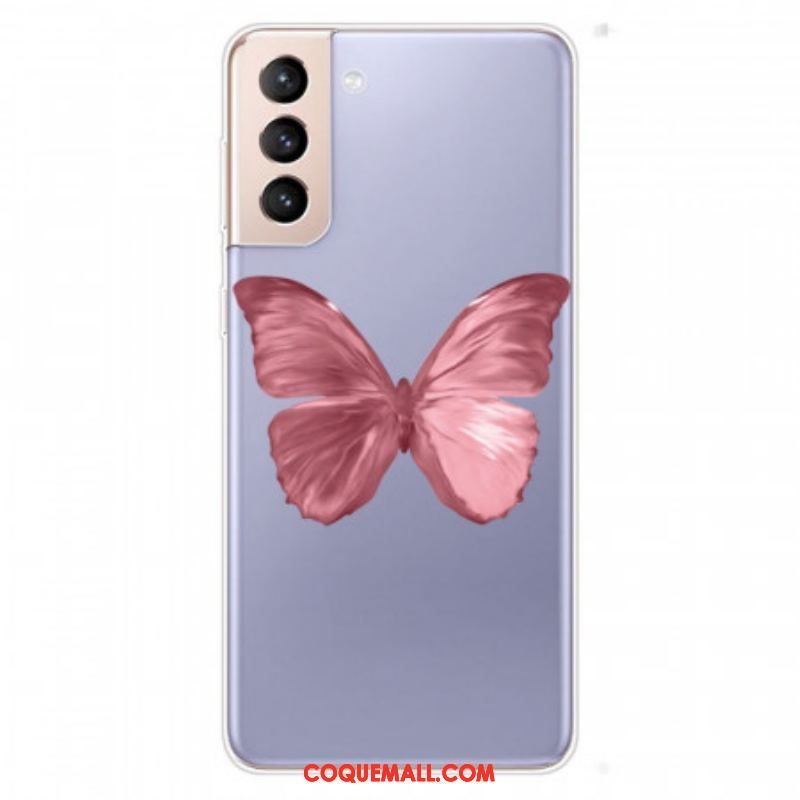 Coque Samsung Galaxy S22 5G Flexible Papillon Rose