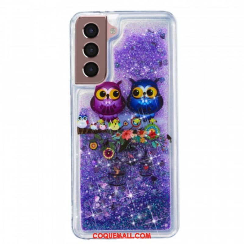 Coque Samsung Galaxy S22 5G Hiboux Paillettes