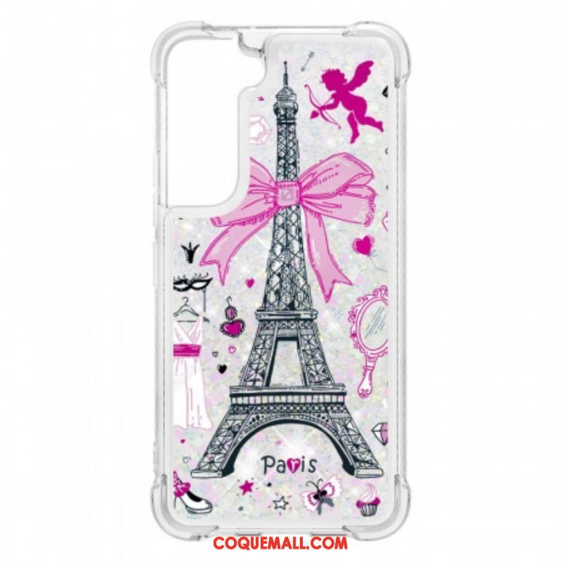 Coque Samsung Galaxy S22 5G La Tour Eiffel Paillettes