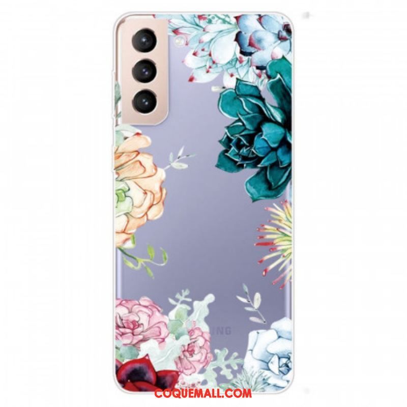 Coque Samsung Galaxy S22 5G Transparente Fleurs Aquarelle