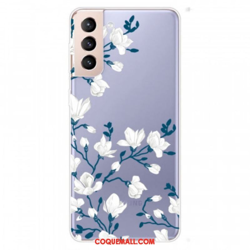 Coque Samsung Galaxy S22 5G Transparente Fleurs Blanches