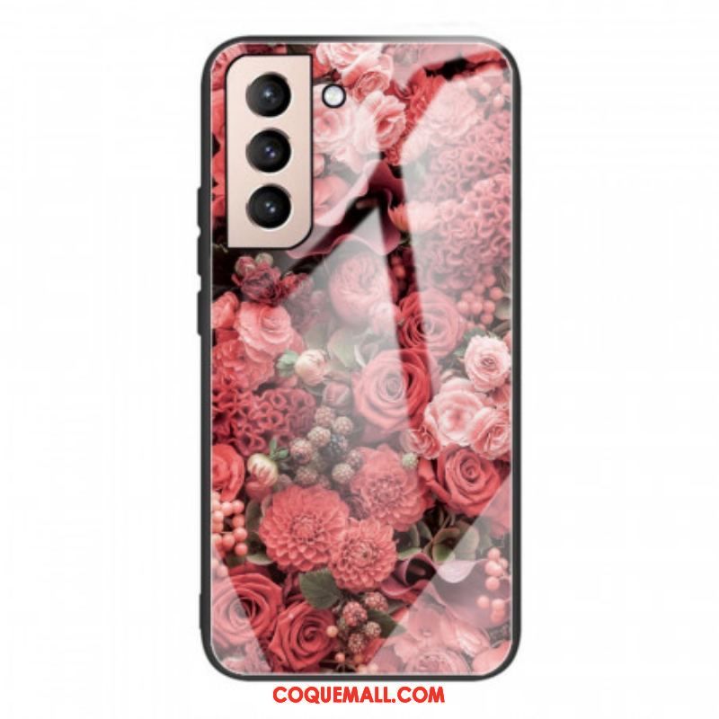 Coque Samsung Galaxy S22 5G Verre trempé Fleurs Roses