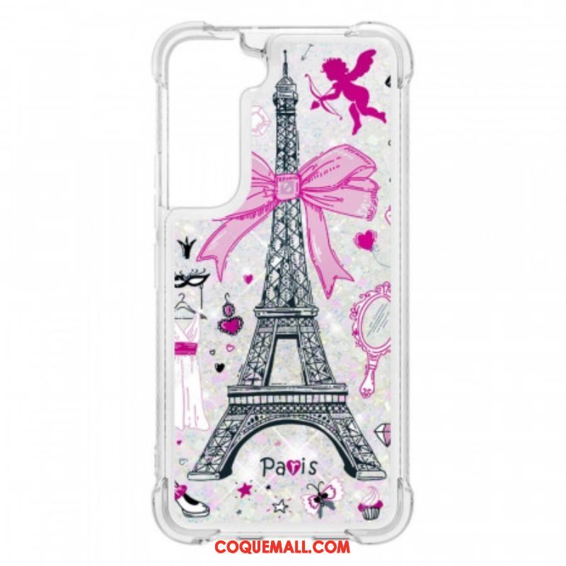 Coque Samsung Galaxy S22 Plus 5G La Tour Eiffel Paillettes