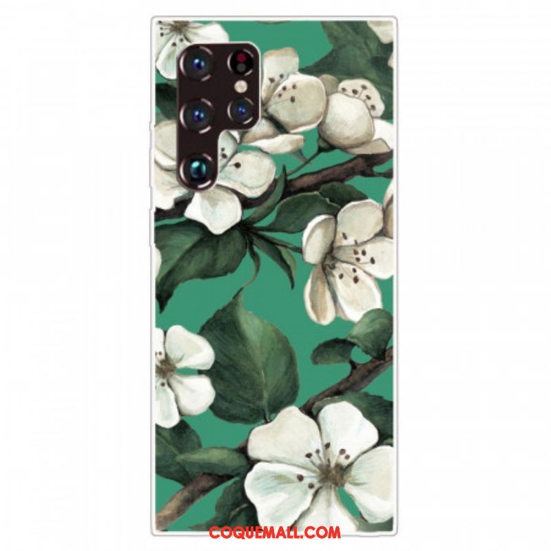 Coque Samsung Galaxy S22 Ultra 5G Fleurs Blanches Peintes