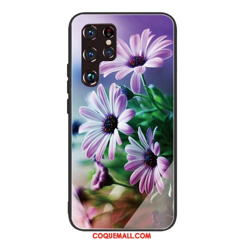 Coque Samsung Galaxy S22 Ultra 5G Verre Trempé Fleurs Réalistes