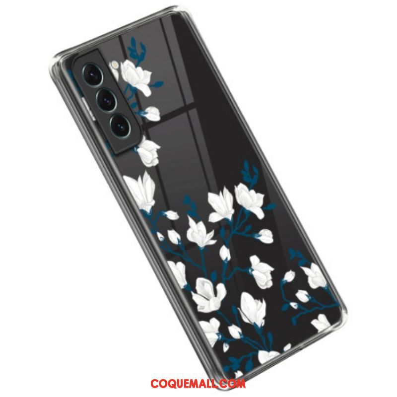 Coque Samsung Galaxy S23 5G Transparente Fleurs Blanches