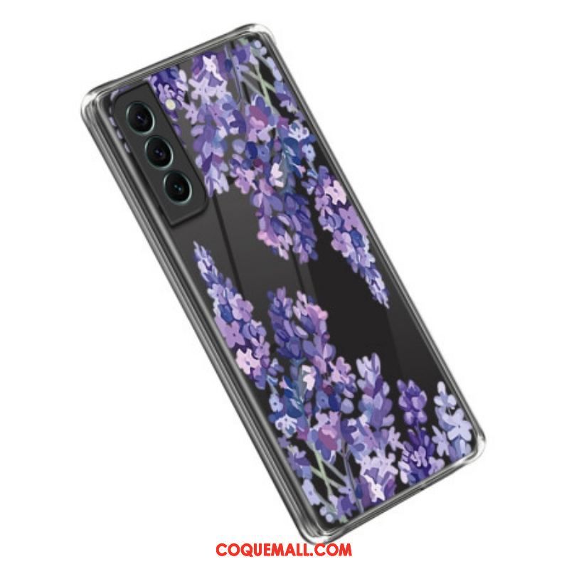 Coque Samsung Galaxy S23 5G Transparente Fleurs Violettes