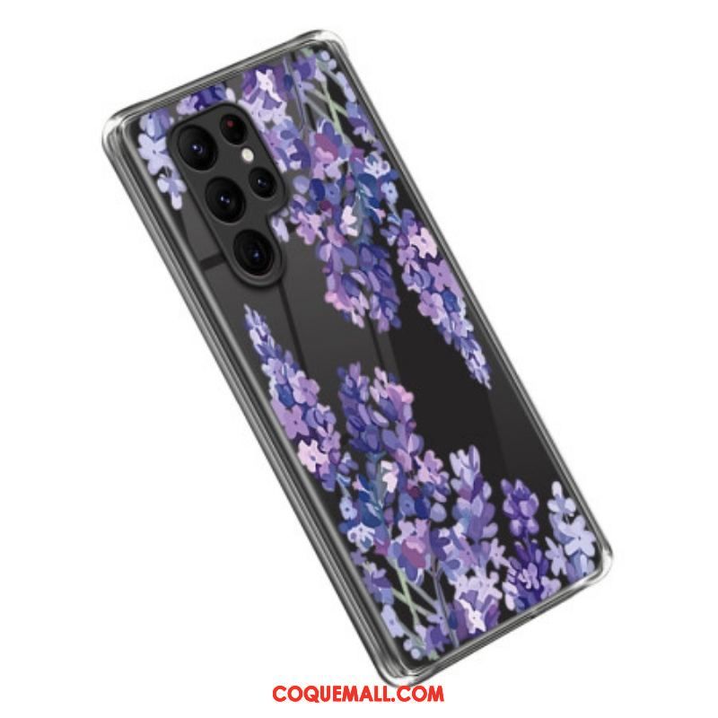 Coque Samsung Galaxy S23 Ultra 5G Transparente Fleurs Violettes