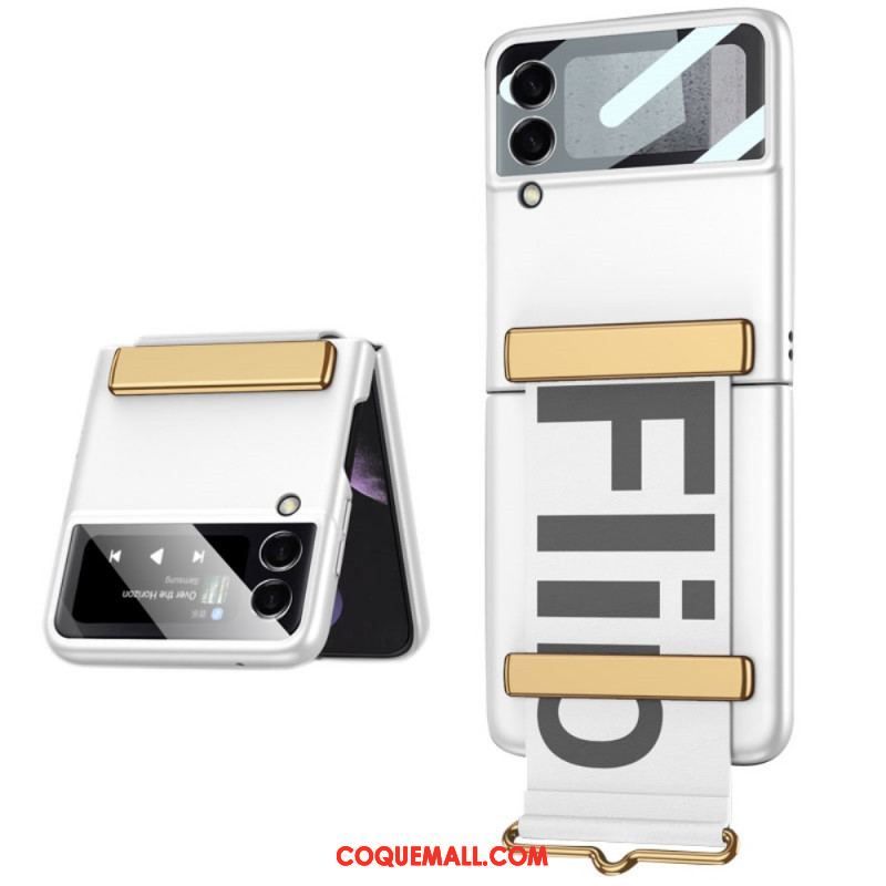 Coque Samsung Galaxy Z Flip 3 5G Verre Trempé et Sangle Lettres GKK