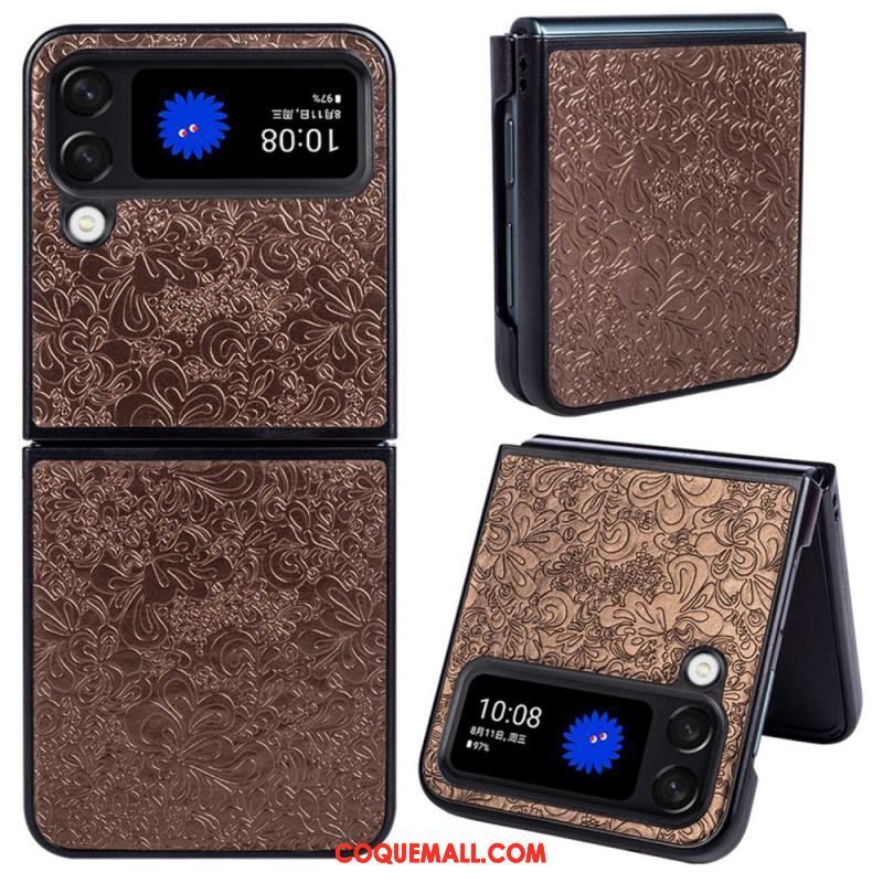 Coque Samsung Galaxy Z Flip 4 Effet Cuir Baroque