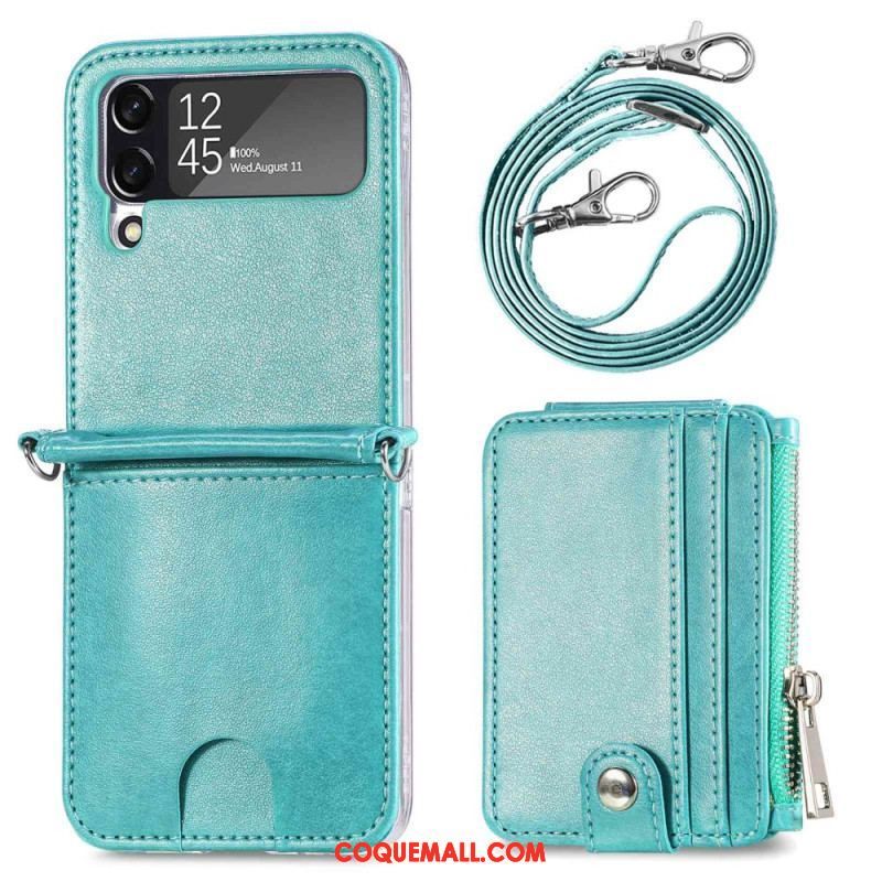 Coque Samsung Galaxy Z Flip 4 Portefeuille avec Bandoulière