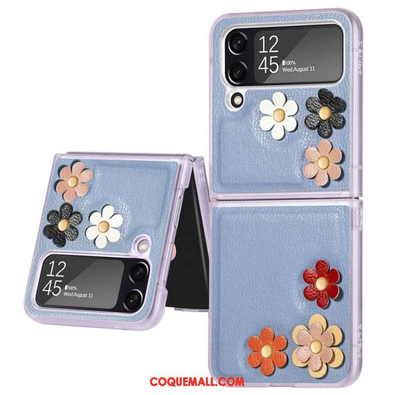 Coque Samsung Galaxy Z Flip 4 Simili Cuir Fleurs