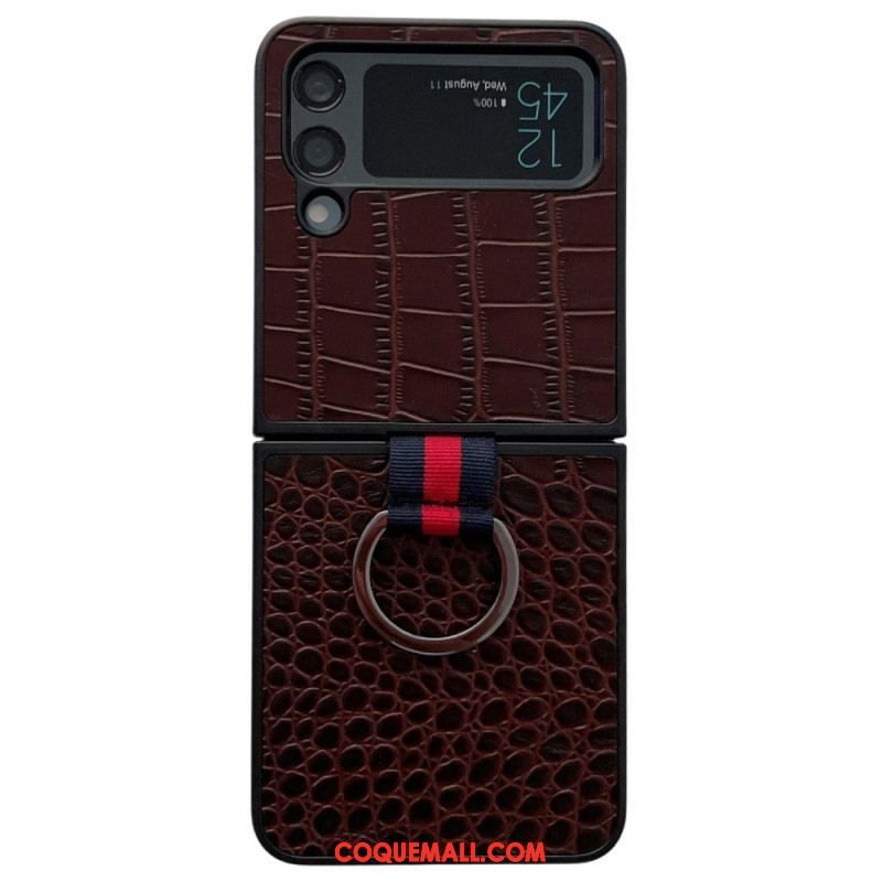 Coque Samsung Galaxy Z Flip 4 Style Crocodile et Anneau