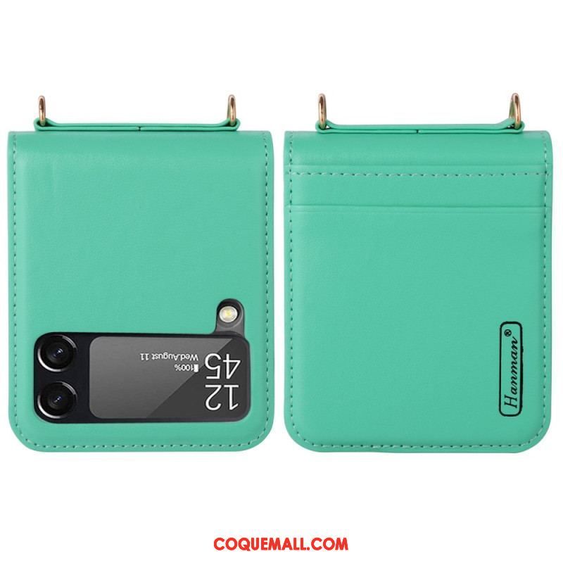 Coque Samsung Galaxy Z Flip 4 Style Cuir avec Lanière