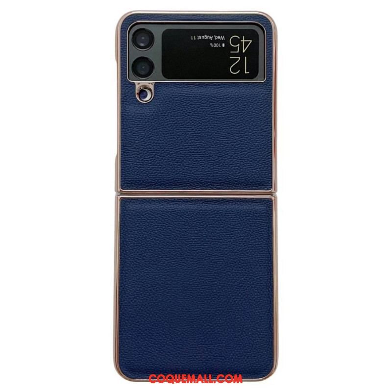 Coque Samsung Galaxy Z Flip 4 Vrai Cuir Rebords Dorés