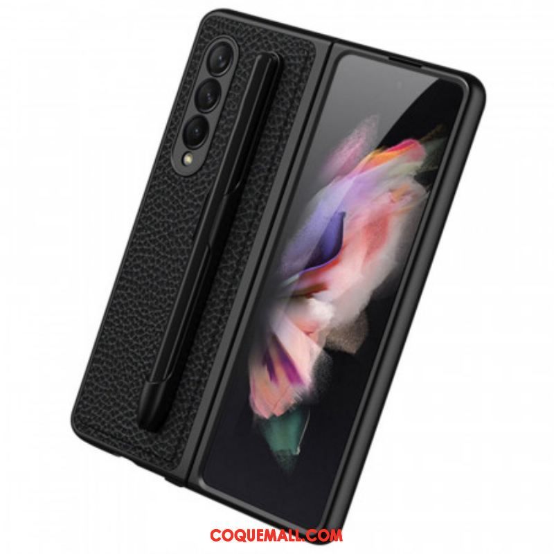 Coque Samsung Galaxy Z Fold 3 5G Cuir Litchi Porte-Stylet GKK