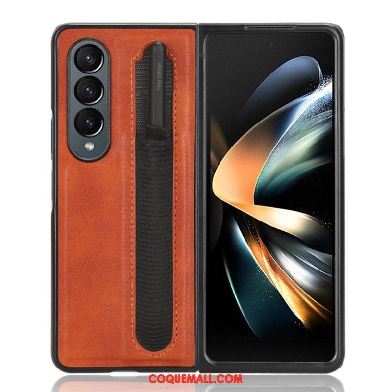 Coque Samsung Galaxy Z Fold 4 Simili Cuir Rétro Stylet