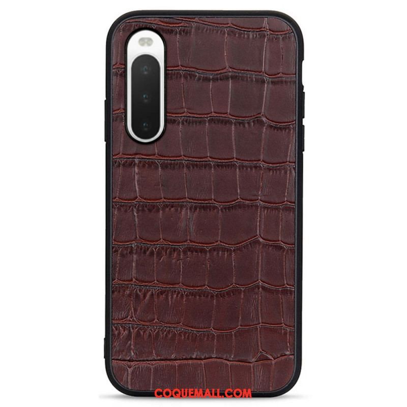 Coque Sony Xperia 10 IV Véritable Cuir Texture Crocodile