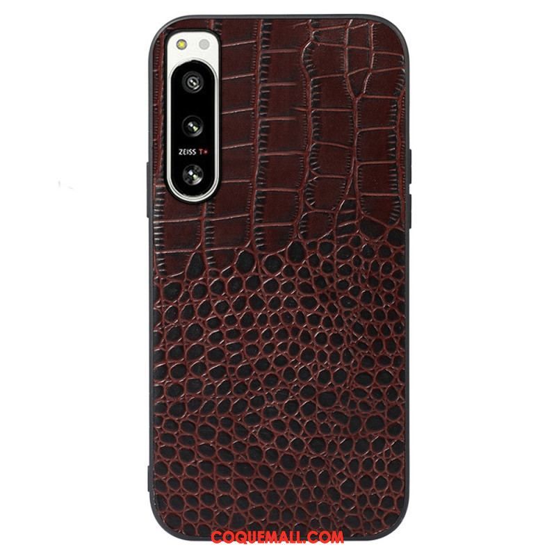 Coque Sony Xperia 5 IV Cuir Véritable Texture Crocodile