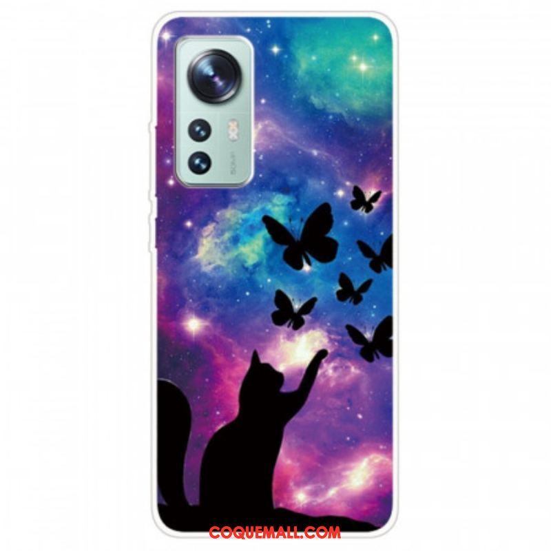 Coque  Xiaomi 12 / 12X  Chat et Papillons dans l'Espace