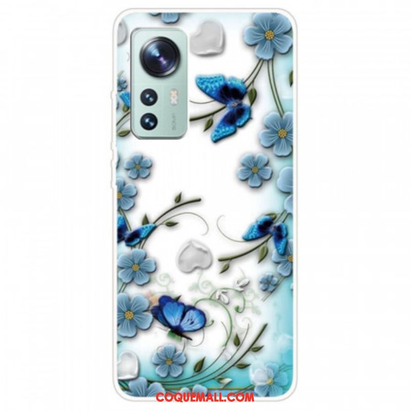 Coque  Xiaomi 12 / 12X  Fleurs et Papillons Bleus