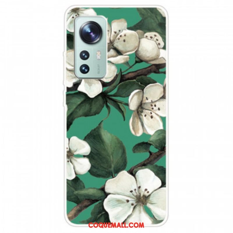 Coque  Xiaomi 12 / 12X  Silicone Fleurs Blanches