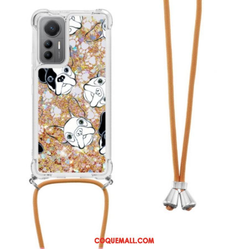 Coque Xiaomi 12 Lite à Cordon Paillettes Chiens