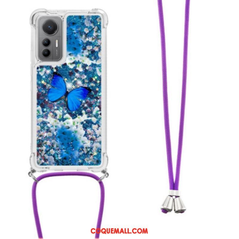 Coque Xiaomi 12 Lite à Cordon Paillettes Papillons