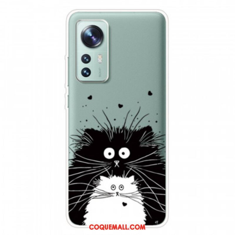 Coque Xiaomi 12 Pro Silicone Chats Noir et Blanc